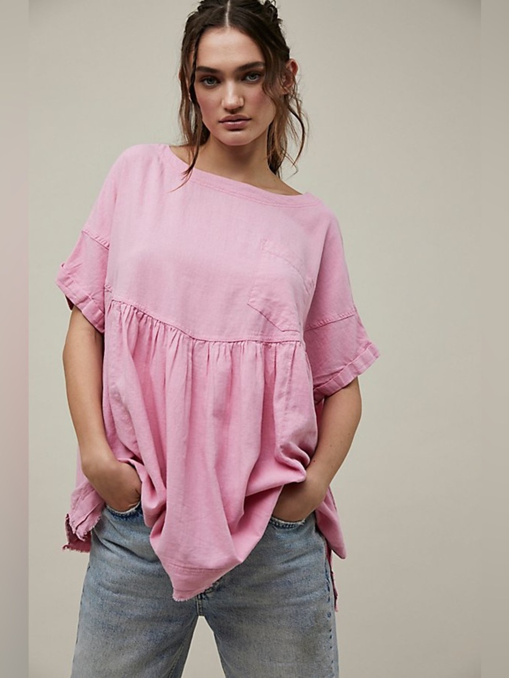 Free People We The Free Moon City Top Pink Small Oversized